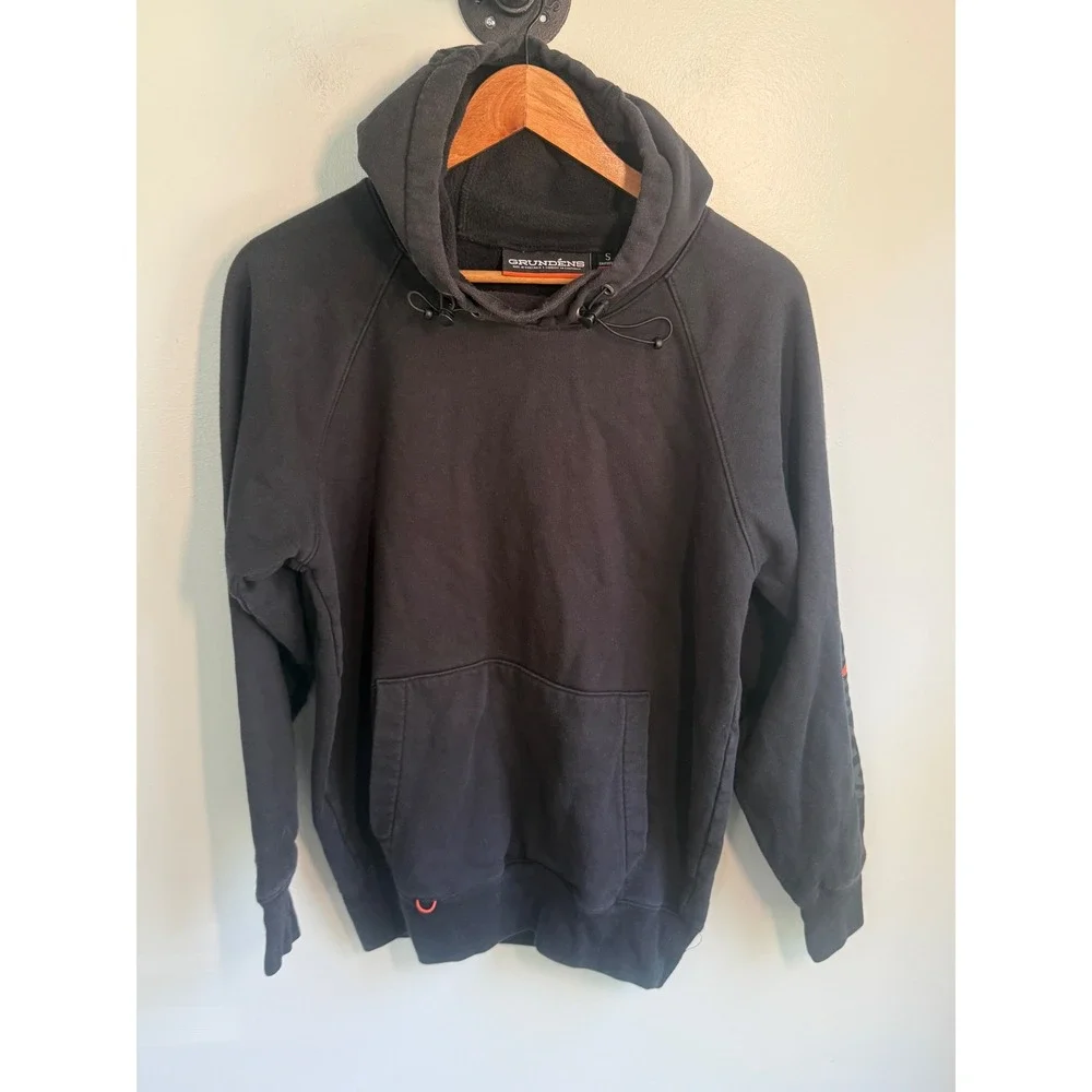 Grundens Mens Black Raglan Sleeve Pullover Hoodie Sweatshirt Size Small RN119496